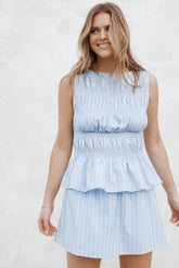 Daisy Skirt Set - Blue White Stripe