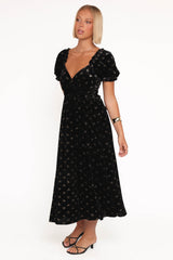 Farryn Maxi Dress - Black/Gold Velvet