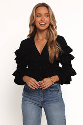Hayworth Ruffle detail Cardigan - Black