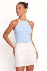 Jazzie Knit Tank - White Pale Blue