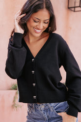 Josey Bow Button Cardigan - Black