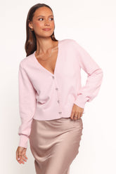 Josey Bow Button Cardigan - Light Pink
