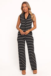 Juna Knitted Pant Set - Black White Stripe