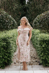 Lauryn Off The Shoulder Midi Dress - Blush Rose