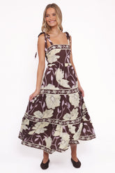 Leonor Maxi Dress - Yellow Brown Floral