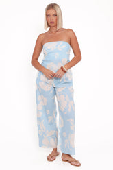 Lourdes Wide Leg Pant - Blue Hibiscus