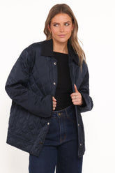 Lynly Quilted Barn Jacket - Navy