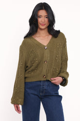 Melody Textured Button Up Cardigan - Olive
