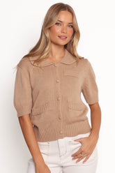 Roman Button Front Cardigan - Beige