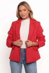 Simona Single Button Twill Blazer - Red
