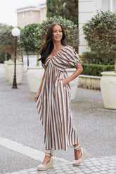 Sullivan Puff Sleeve Maxi Dress - Chocolate Stripe