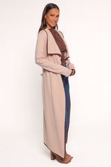 Vallis Contrast Trim Long Cardigan - Beige