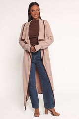 Vallis Contrast Trim Long Cardigan - Beige