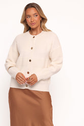 Verago Textured Stripe Cardigan - Cream