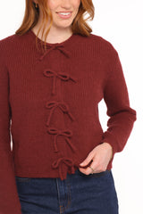 Wilde Bow Front Cardigan - Burgundy