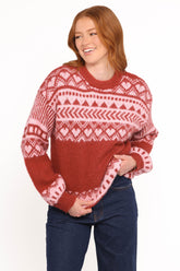 Zinnia Fairisle Knit Sweater - Red
