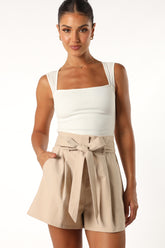 Petal and Pup USA BOTTOMS Maya High Waisted Paperbag Shorts - Beige