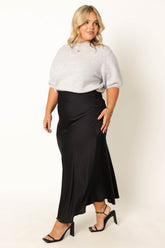 Petal and Pup USA BOTTOMS Nellie Satin Midi Skirt - Black