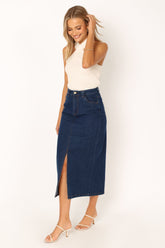 Petal and Pup USA BOTTOMS Rana Denim Midi Skirt - Dark Denim