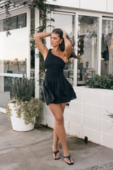 Petal and Pup USA DRESSES Allison One Shoulder Mini Dress - Black