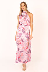 Petal and Pup USA DRESSES Amelia Halterneck Maxi Dress - Pink Floral