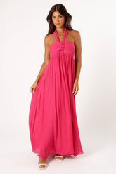 Petal and Pup USA DRESSES Everdeen Halterneck Maxi Dress - Fuchsia