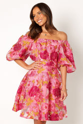 Petal and Pup USA DRESSES Faye Off Shoulder Mini Dress - Pink Floral