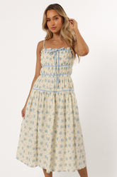 Petal and Pup USA DRESSES Felicity Midi Dress - Ivory Blue