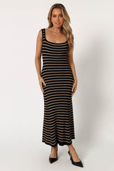 Petal and Pup USA DRESSES Henry Striped Midi Dress - Black Beige