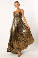 Petal and Pup USA DRESSES Kanthro Pleated Maxi Dress - Gold