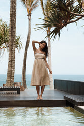 Petal and Pup USA DRESSES Lino Contrast Trim Midi Dress - Cream Black