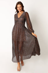 Petal and Pup USA DRESSES Lustre Long Sleeve Midi Dress - Bronze