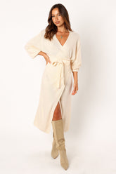 Petal and Pup USA DRESSES Nova Wrap Knit Midi Dress - Taupe