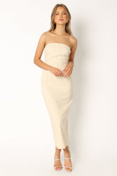 Petal and Pup USA DRESSES Rory Contrast Stitch Maxi Dress - Ecru