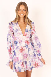 Petal and Pup USA DRESSES Rume Long Sleeve Mini Dress - Purple Floral