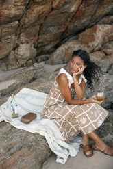 Petal and Pup USA DRESSES Sarelle Midi Dress - Tan Soleil Print