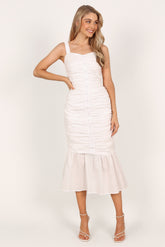 Petal and Pup USA DRESSES Sierre Ruched Midi Dress - White