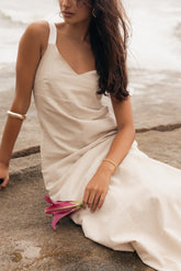 Petal and Pup USA DRESSES Sjon Contrast Strap Maxi Dress - Oatmeal