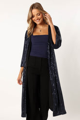 Petal and Pup USA OUTERWEAR Karsyn Open Front Sequin Duster - Navy