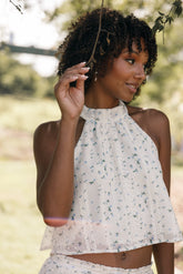 Petal and Pup USA TOPS Willa Halterneck Top - Blue Floral