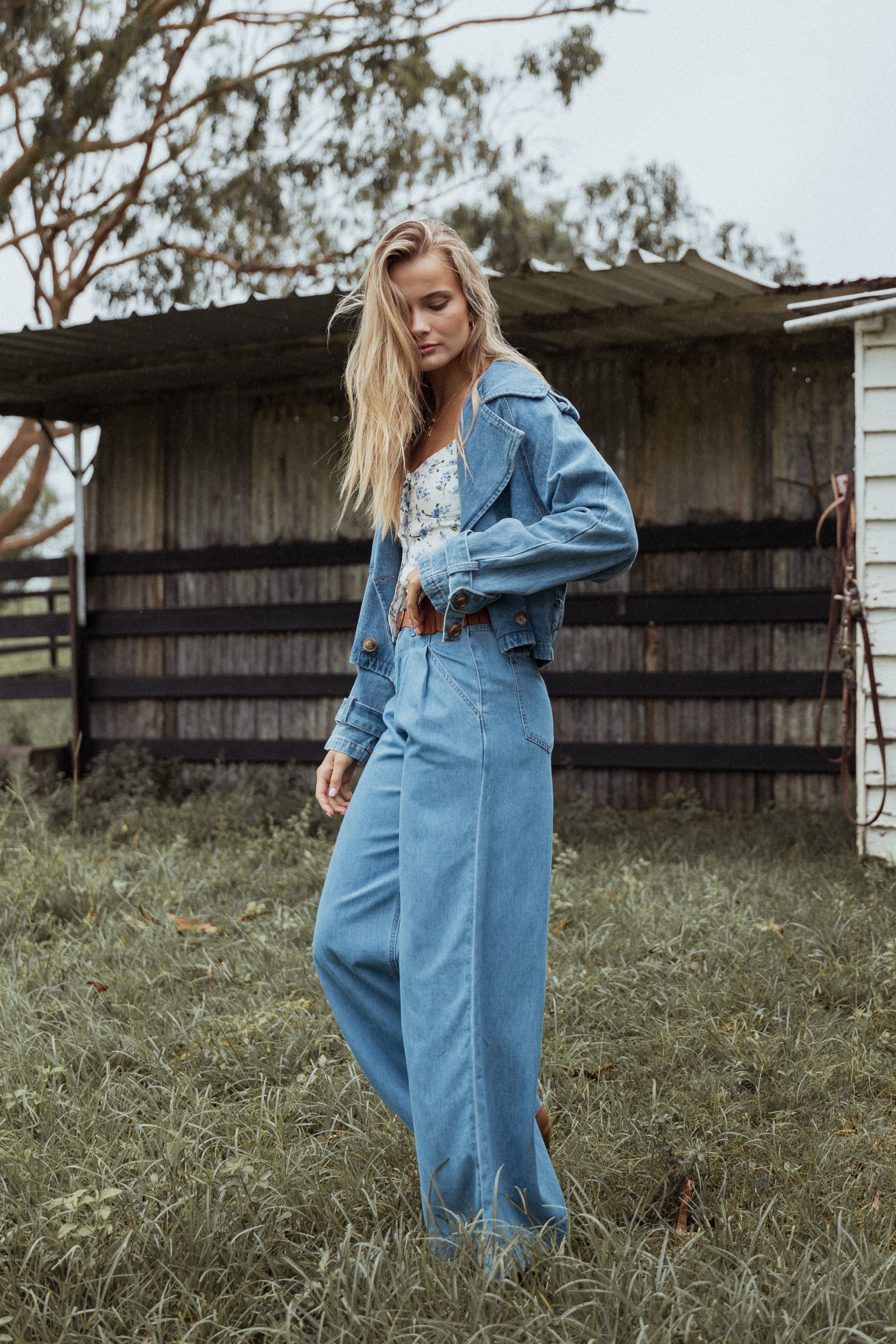 Rosalee Chambray Wide Leg Pant - Medium Denim
