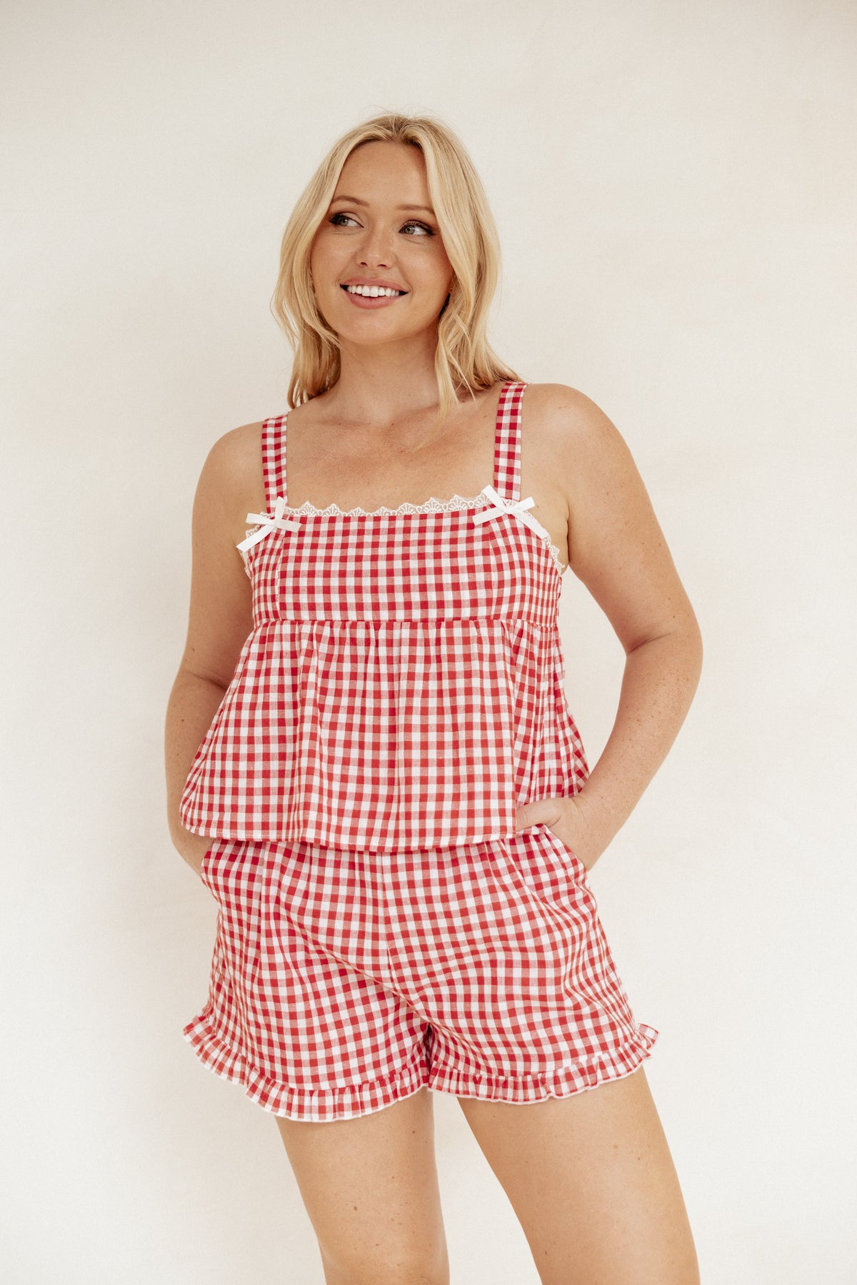 Isidore Gingham Short Set - Red