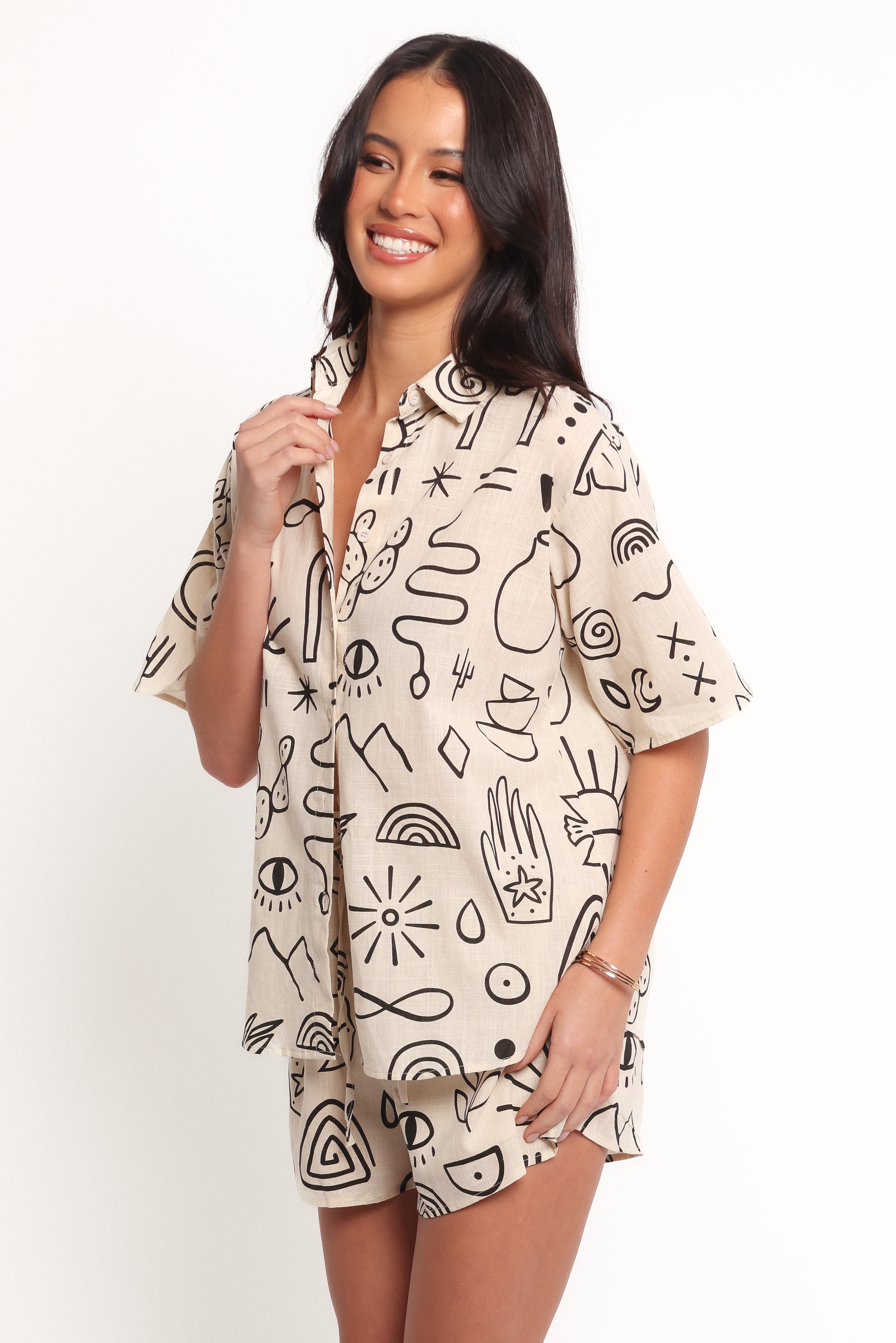 Isabella Short Set - Beige Black