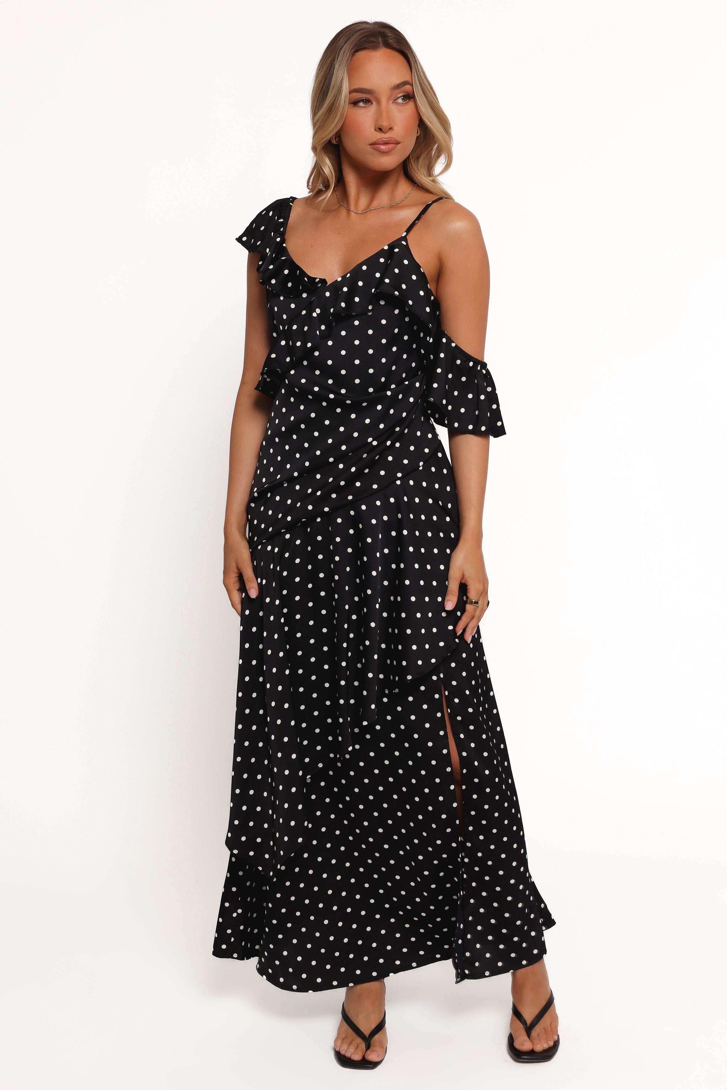 Adelina Maxi Dress - Black Polka Dot