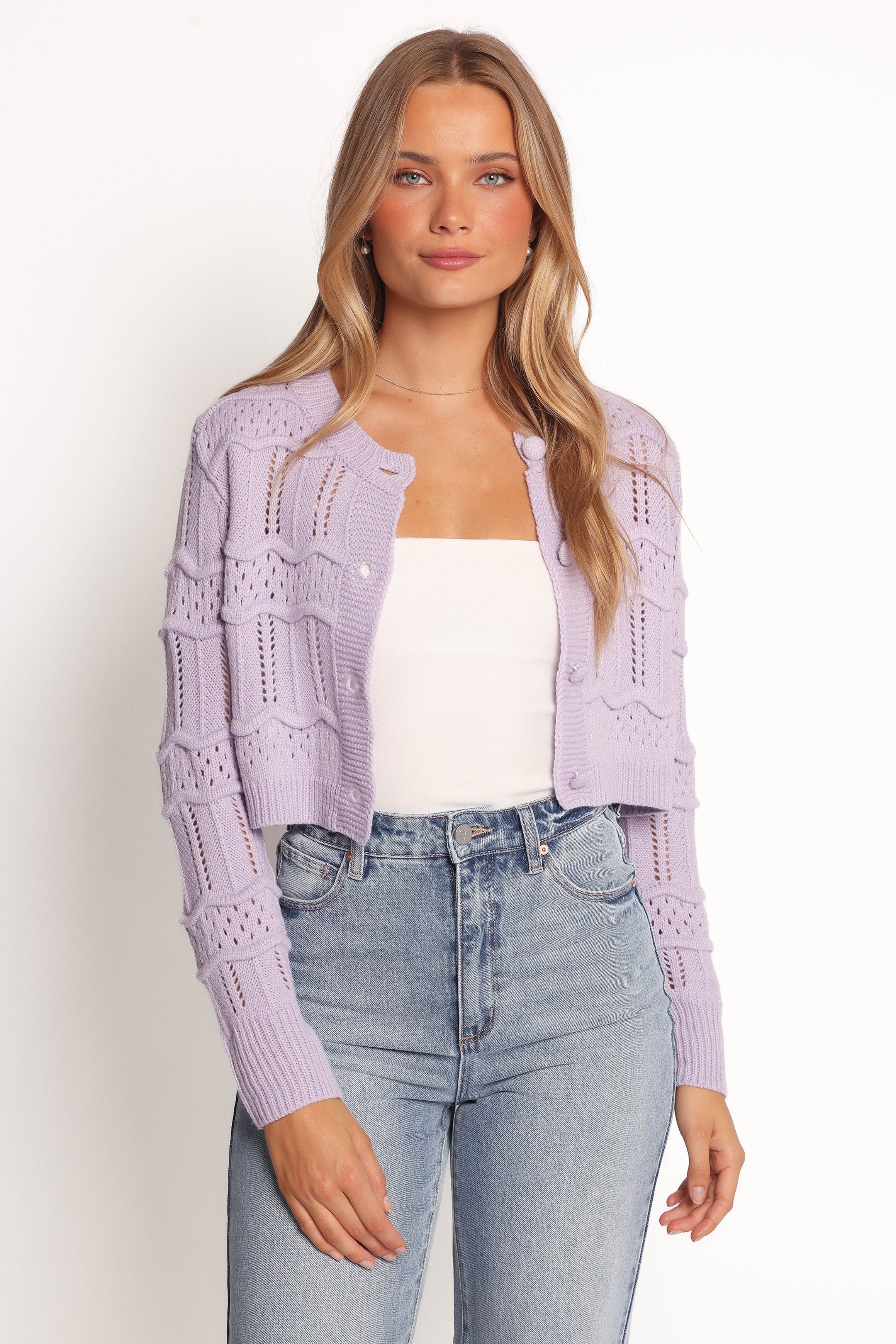 Aidy Crop Button Front Cardigan - Lilac