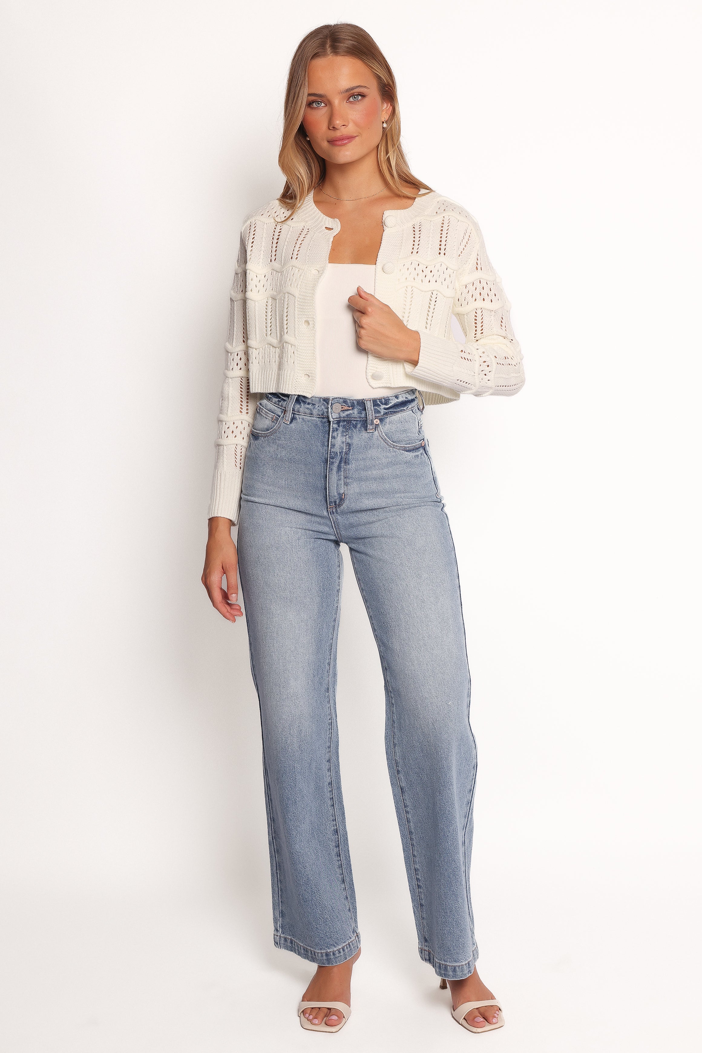 Aidy Crop Button Front Cardigan - White