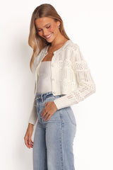 Aidy Crop Button Front Cardigan - White