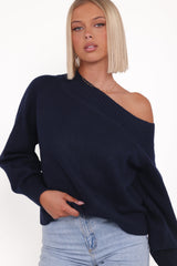 Ailis Off Shoulder Sweater - Navy