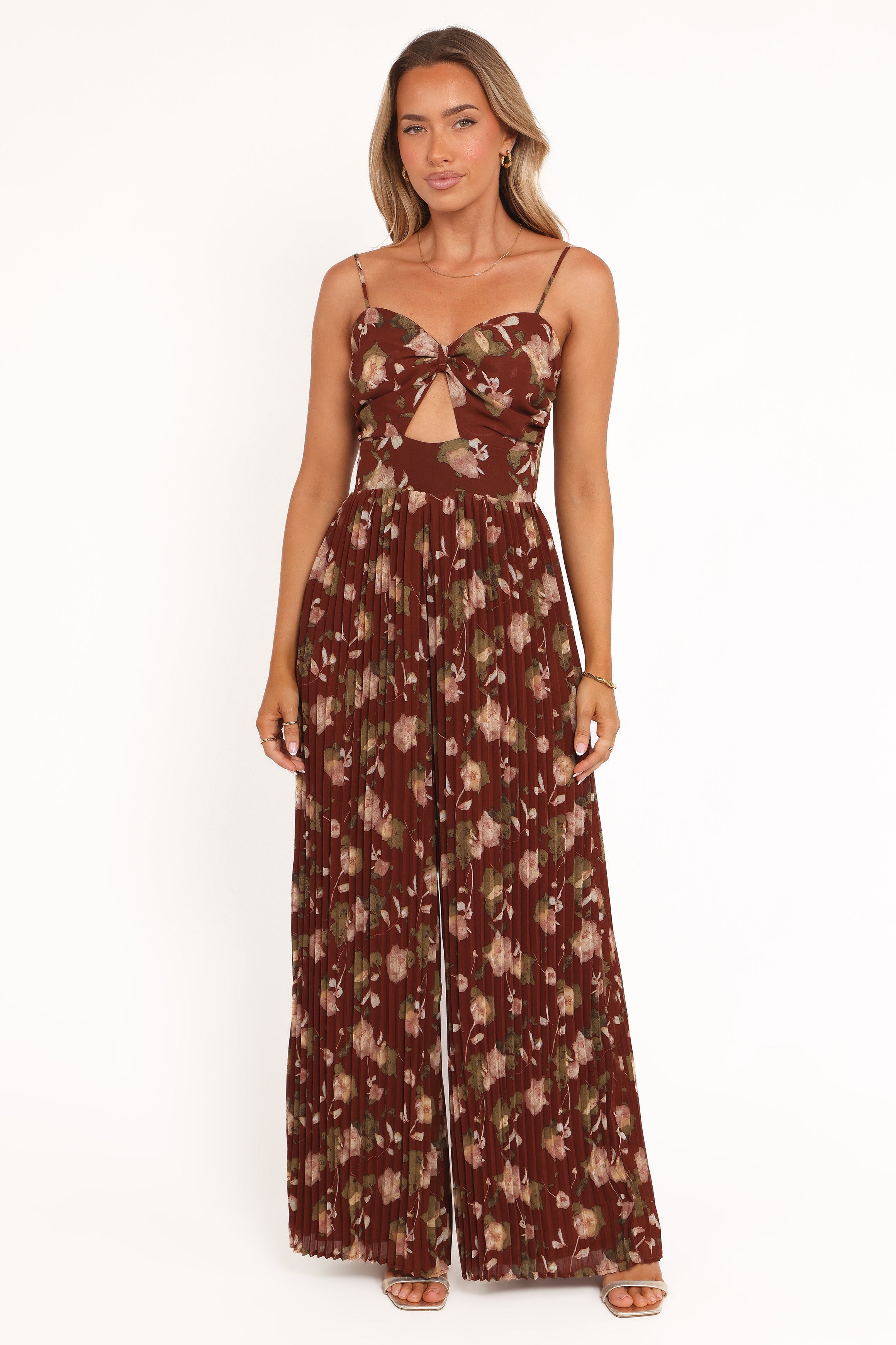 Alice Wide Leg Jumpsuit - Brown Floral