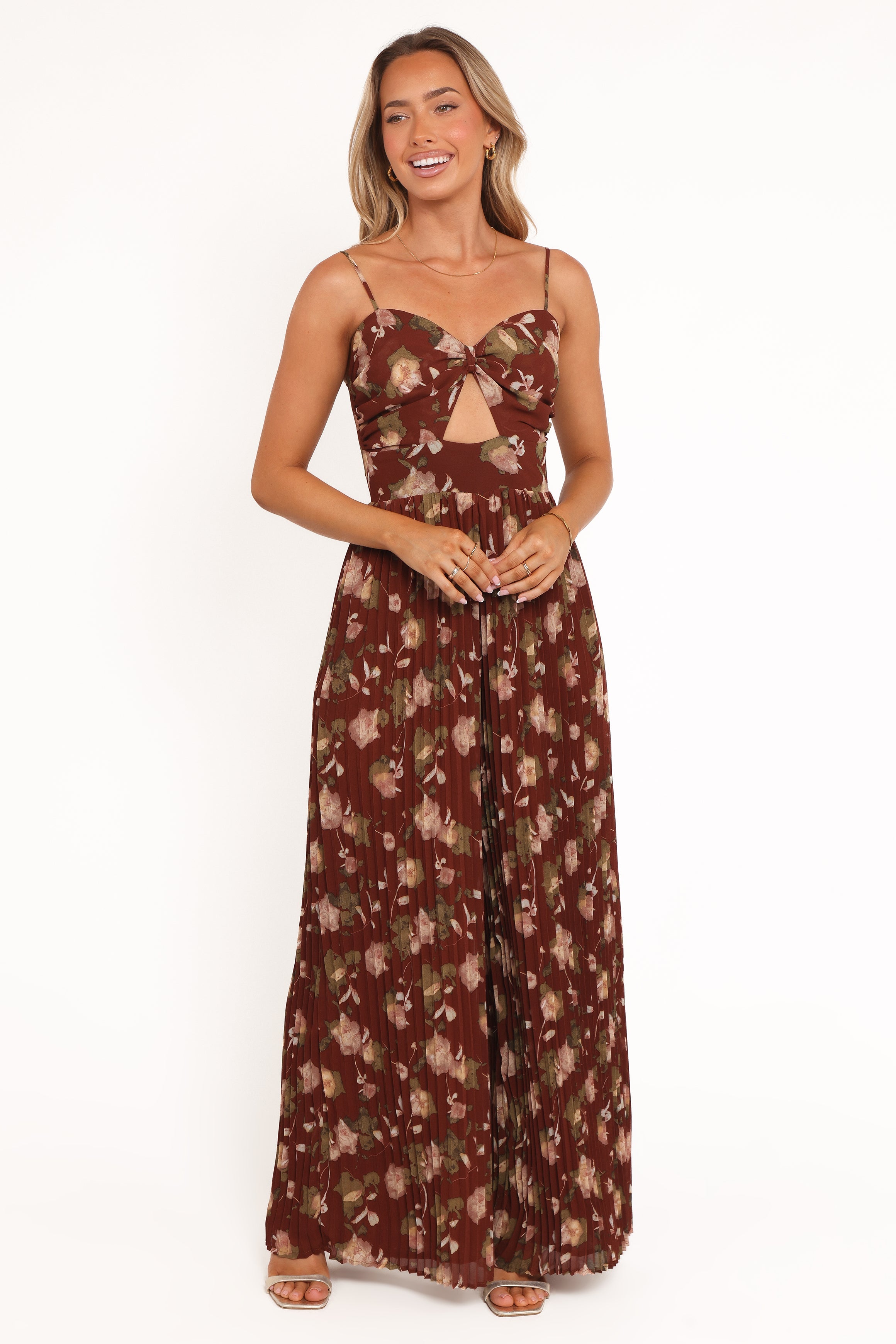 Alice Wide Leg Jumpsuit - Brown Floral